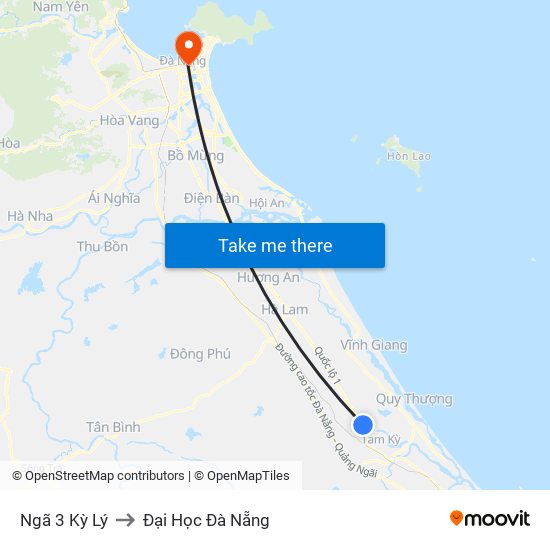 Ngã 3 Kỳ Lý to Đại Học Đà Nẵng map