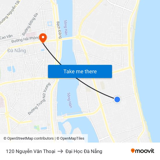 120 Nguyễn Văn Thoại to Đại Học Đà Nẵng map