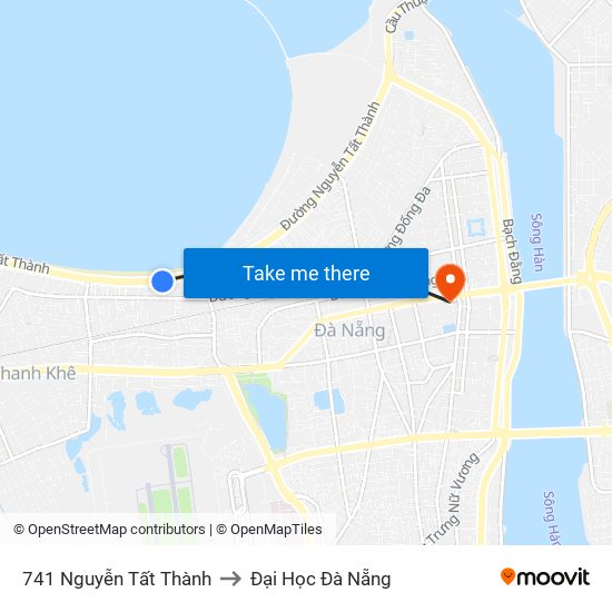 741 Nguyễn Tất Thành to Đại Học Đà Nẵng map