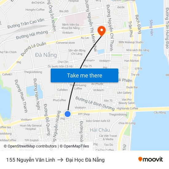 155 Nguyễn Văn Linh to Đại Học Đà Nẵng map