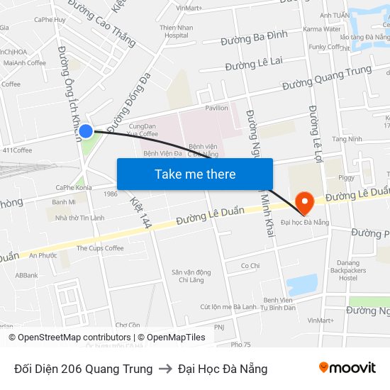Đối Diện 206 Quang Trung to Đại Học Đà Nẵng map