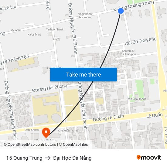 15 Quang Trung to Đại Học Đà Nẵng map