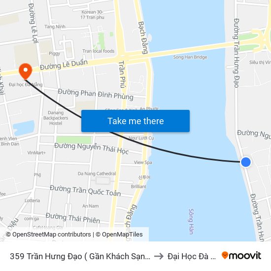 359  Trần Hưng Đạo ( Gần Khách Sạn Kay Hotel) to Đại Học Đà Nẵng map