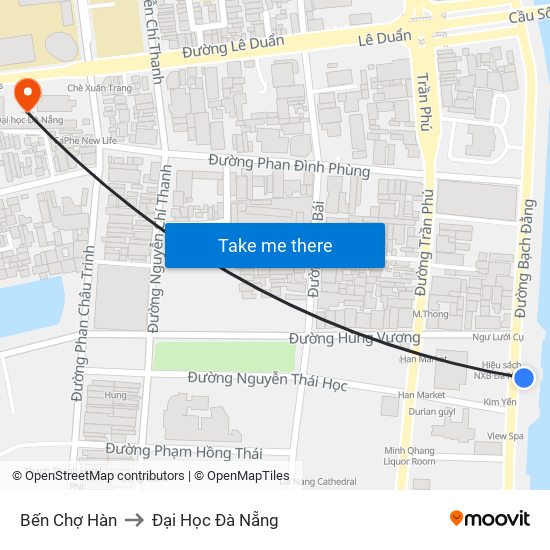 Bến Chợ Hàn to Đại Học Đà Nẵng map