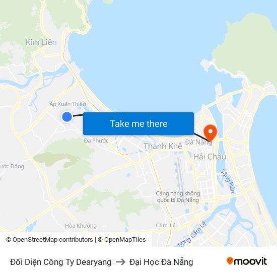 Đối Diện Công Ty Dearyang to Đại Học Đà Nẵng map