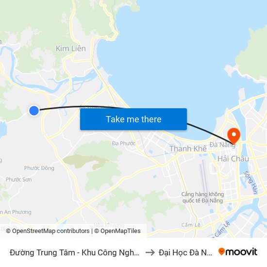 Đường Trung Tâm - Khu Công Nghệ Cao to Đại Học Đà Nẵng map