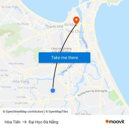 Hòa Tiến to Đại Học Đà Nẵng map