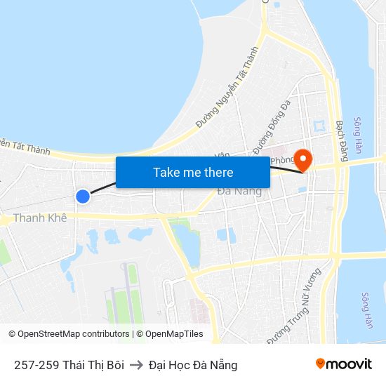 257-259 Thái Thị Bôi to Đại Học Đà Nẵng map