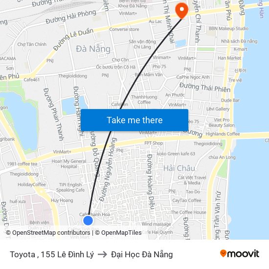 Toyota , 155 Lê Đình Lý to Đại Học Đà Nẵng map