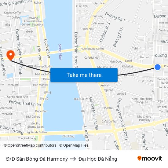 Đ/D Sân Bóng Đá Harmony to Đại Học Đà Nẵng map