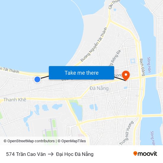 574 Trần Cao Vân to Đại Học Đà Nẵng map