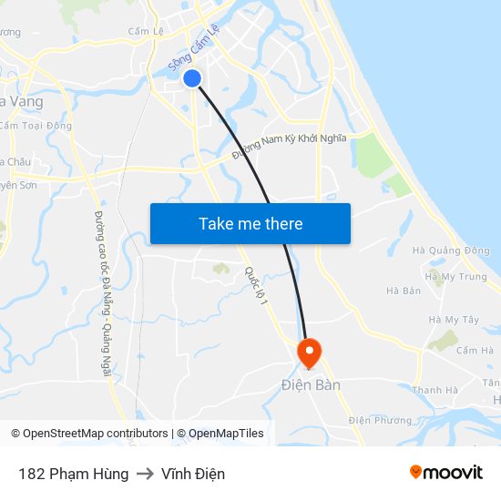 182 Phạm Hùng to Vĩnh Điện map