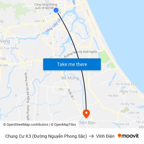 Chung Cư K3 (Đường Nguyễn Phong Sắc) to Vĩnh Điện map