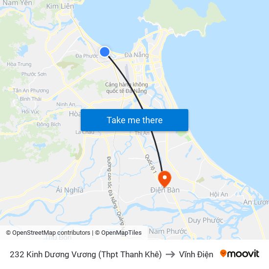 232 Kinh Dương Vương (Thpt Thanh Khê) to Vĩnh Điện map