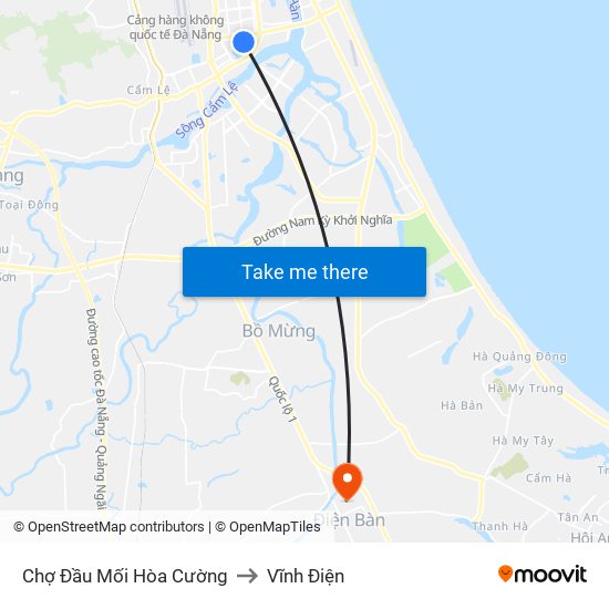 Chợ Đầu Mối Hòa Cường to Vĩnh Điện map