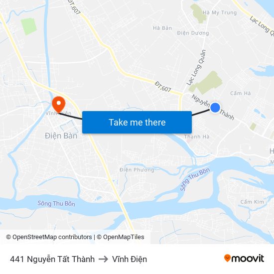 441 Nguyễn Tất Thành to Vĩnh Điện map