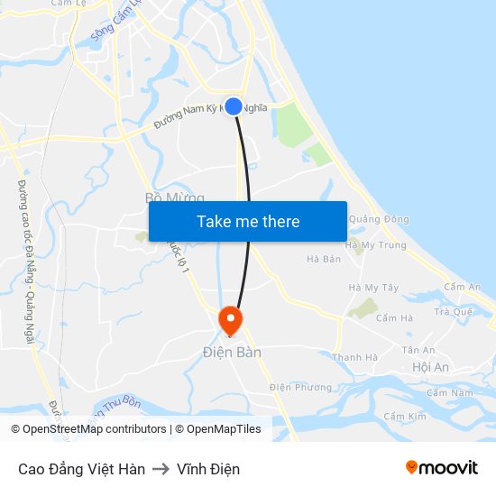 Cao Đẳng Việt Hàn to Vĩnh Điện map