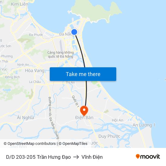 D/D 203-205 Trần Hưng Đạo to Vĩnh Điện map