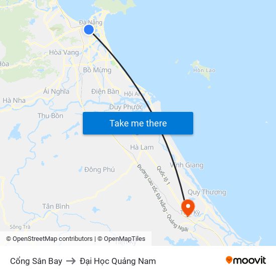 Cổng Sân Bay to Đại Học Quảng Nam map