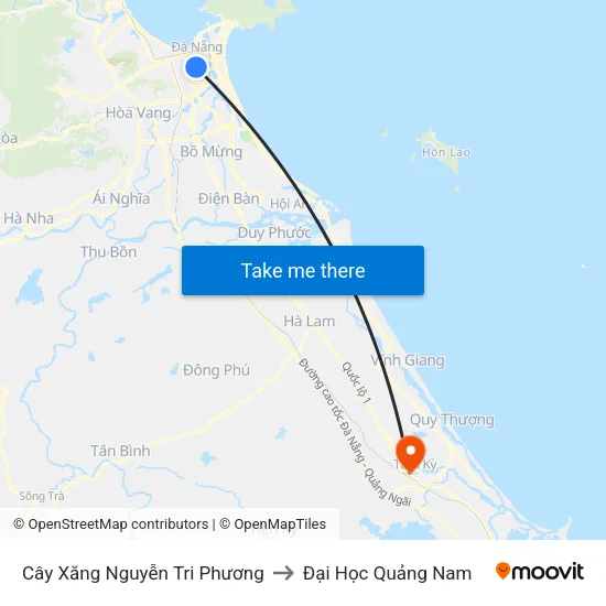 Cây Xăng Nguyễn Tri Phương to Đại Học Quảng Nam map