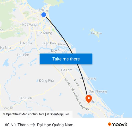 60 Núi Thành to Đại Học Quảng Nam map