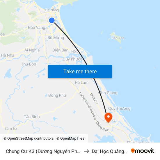 Chung Cư K3 (Đường Nguyễn Phong Sắc) to Đại Học Quảng Nam map