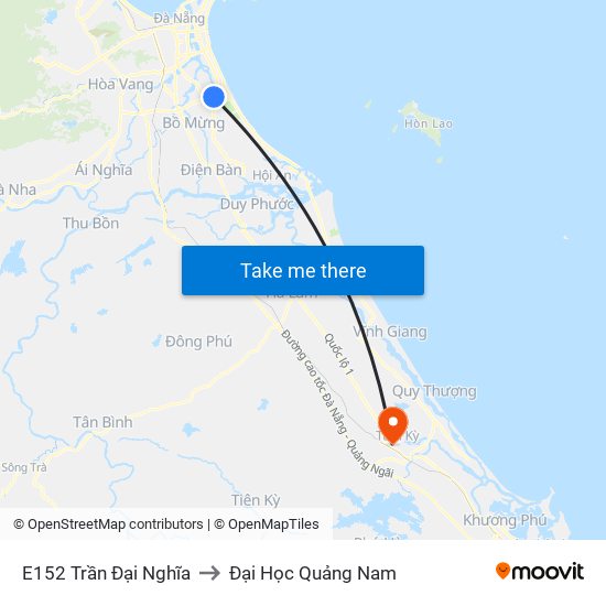 E152 Trần Đại Nghĩa to Đại Học Quảng Nam map