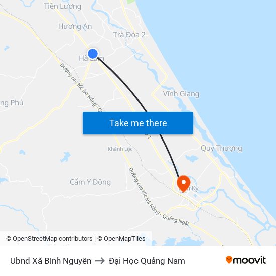Ubnd Xã Bình Nguyên to Đại Học Quảng Nam map