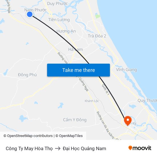 Công Ty May Hòa Thọ to Đại Học Quảng Nam map