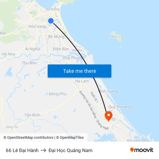 66 Lê Đại Hành to Đại Học Quảng Nam map