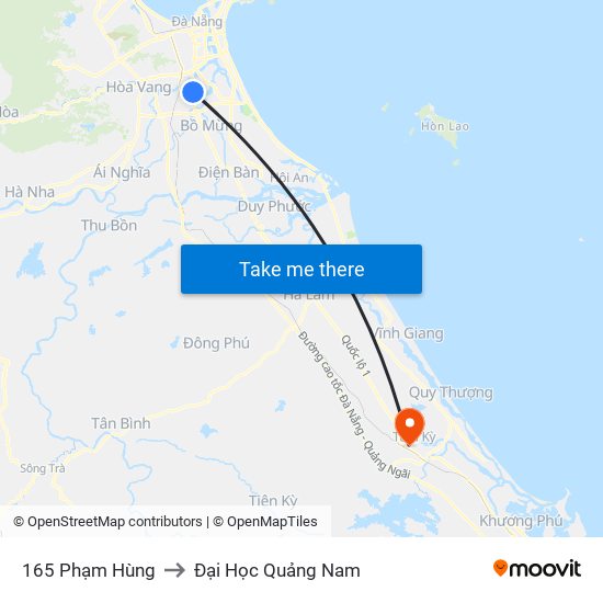 165 Phạm Hùng to Đại Học Quảng Nam map