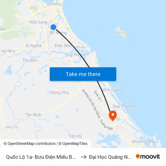 Quốc Lộ 1a- Bưu Điện Miếu Bông to Đại Học Quảng Nam map