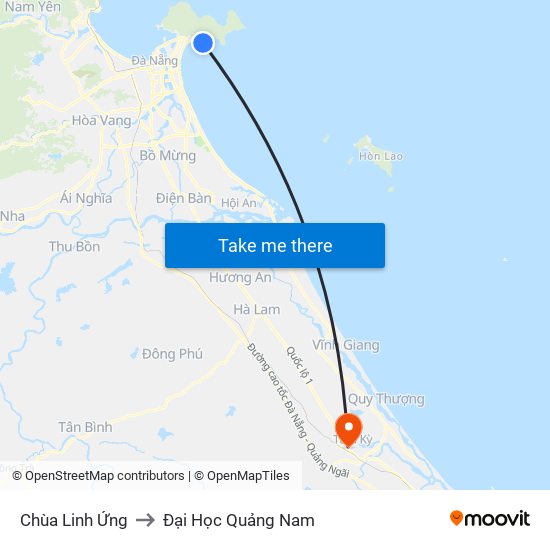 Chùa Linh Ứng to Đại Học Quảng Nam map