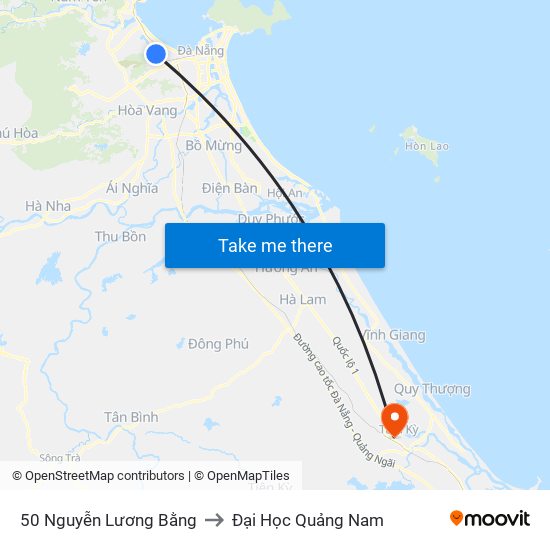 50 Nguyễn Lương Bằng to Đại Học Quảng Nam map