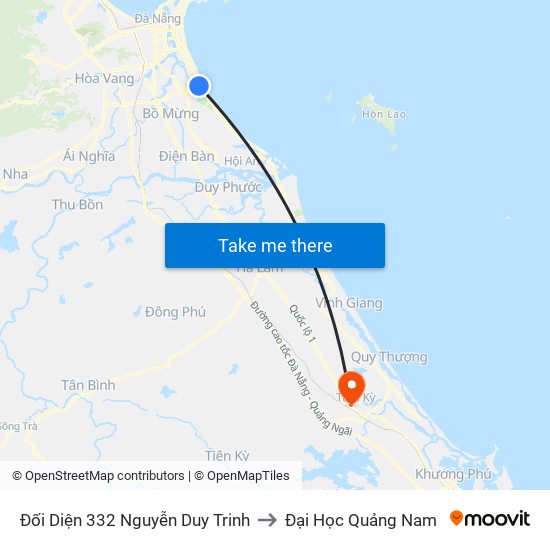 Đối Diện 332 Nguyễn Duy Trinh to Đại Học Quảng Nam map