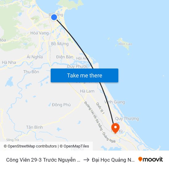 Công Viên 29-3 Trước Nguyễn Kim to Đại Học Quảng Nam map