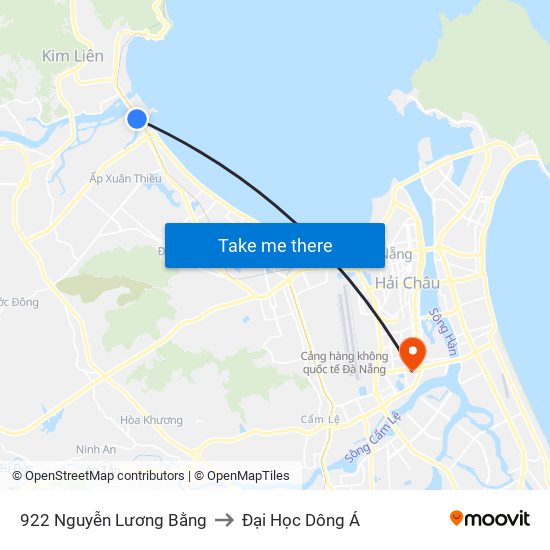 922  Nguyễn Lương Bằng to Đại Học Dông Á map