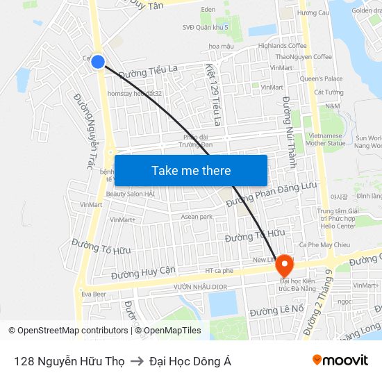 128 Nguyễn Hữu Thọ to Đại Học Dông Á map