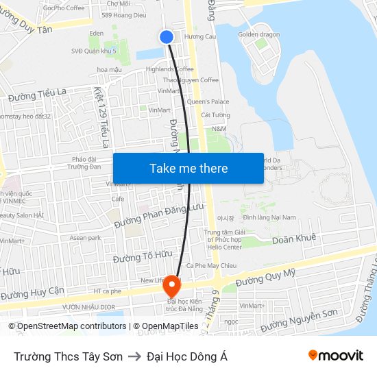 Trường Thcs Tây Sơn to Đại Học Dông Á map