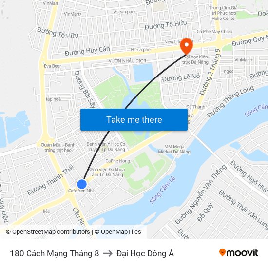 180 Cách Mạng Tháng 8 to Đại Học Dông Á map