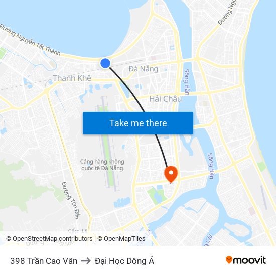 398 Trần Cao Vân to Đại Học Dông Á map