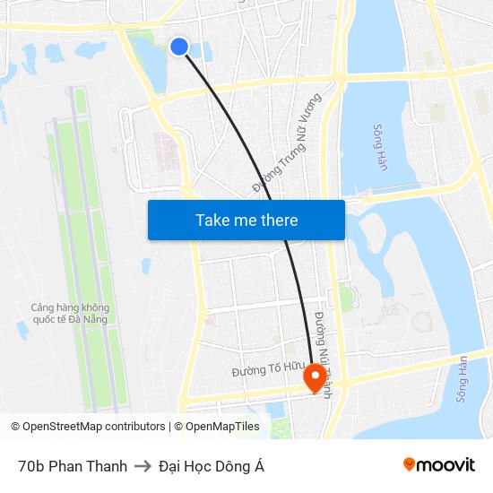 70b Phan Thanh to Đại Học Dông Á map