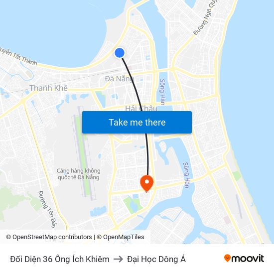 Đối Diện 36 Ông Ích Khiêm to Đại Học Dông Á map