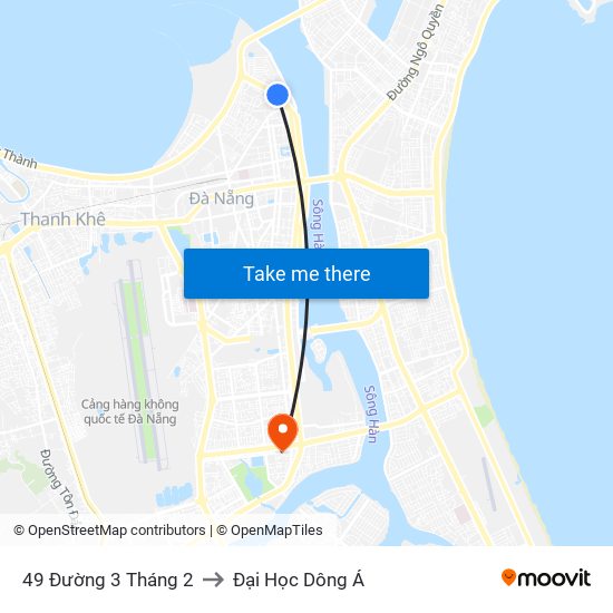 49 Đường 3 Tháng 2 to Đại Học Dông Á map