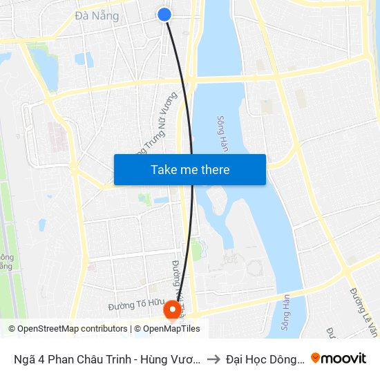 Ngã 4 Phan Châu Trinh - Hùng Vương to Đại Học Dông Á map