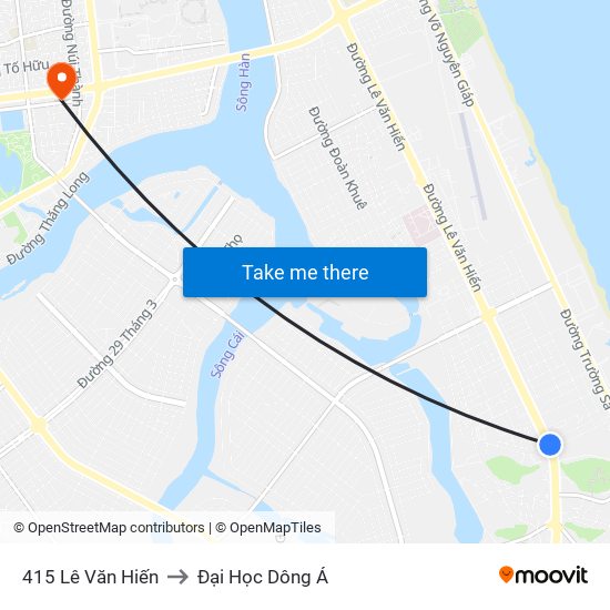 415 Lê Văn Hiến to Đại Học Dông Á map