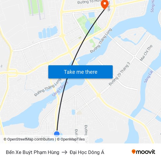 Bến Xe Buýt Phạm Hùng to Đại Học Dông Á map