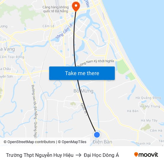 Trường Thpt Nguyễn Huy Hiệu to Đại Học Dông Á map