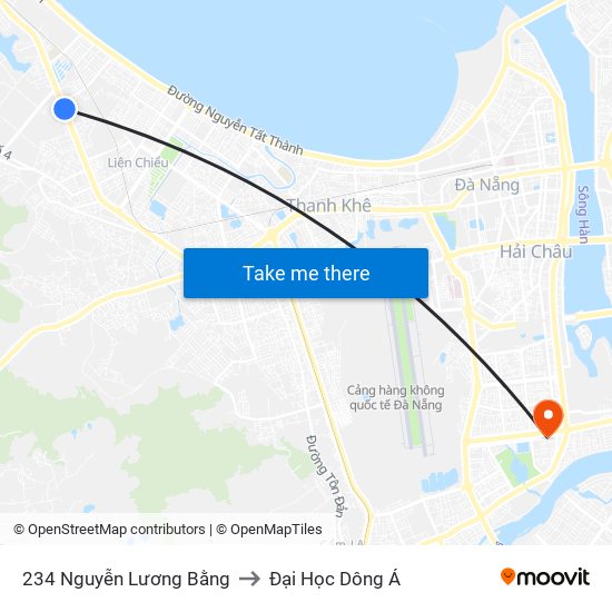 234  Nguyễn Lương Bằng to Đại Học Dông Á map