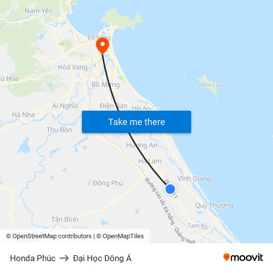 Honda Phúc to Đại Học Dông Á map